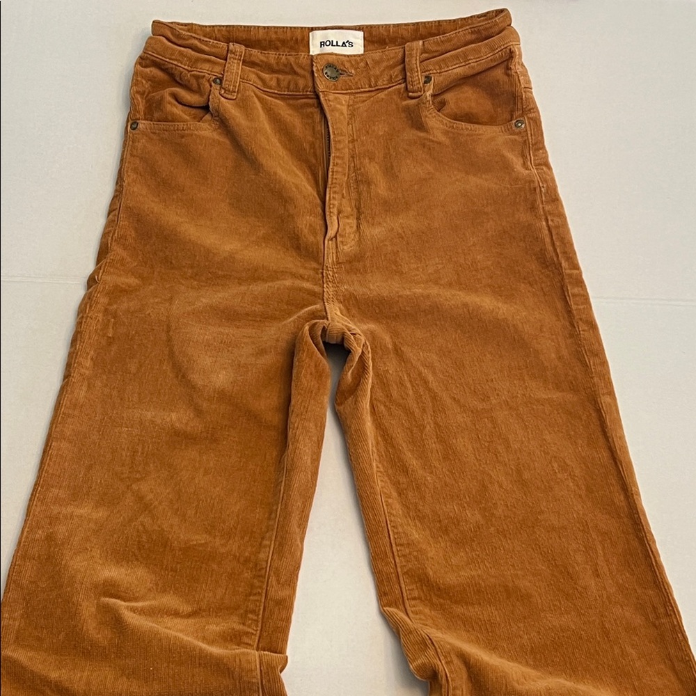 ROLLA’S EASTCOAST CROP FLARE HIGH RISE TAN CORDUROY PANTS SIZE 28 - Picture 7 of 16